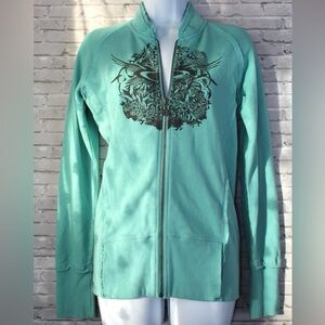 Oakley XS Y2K Turquoise long sleeve High Neck Full Zip Cotton Blend Sweater